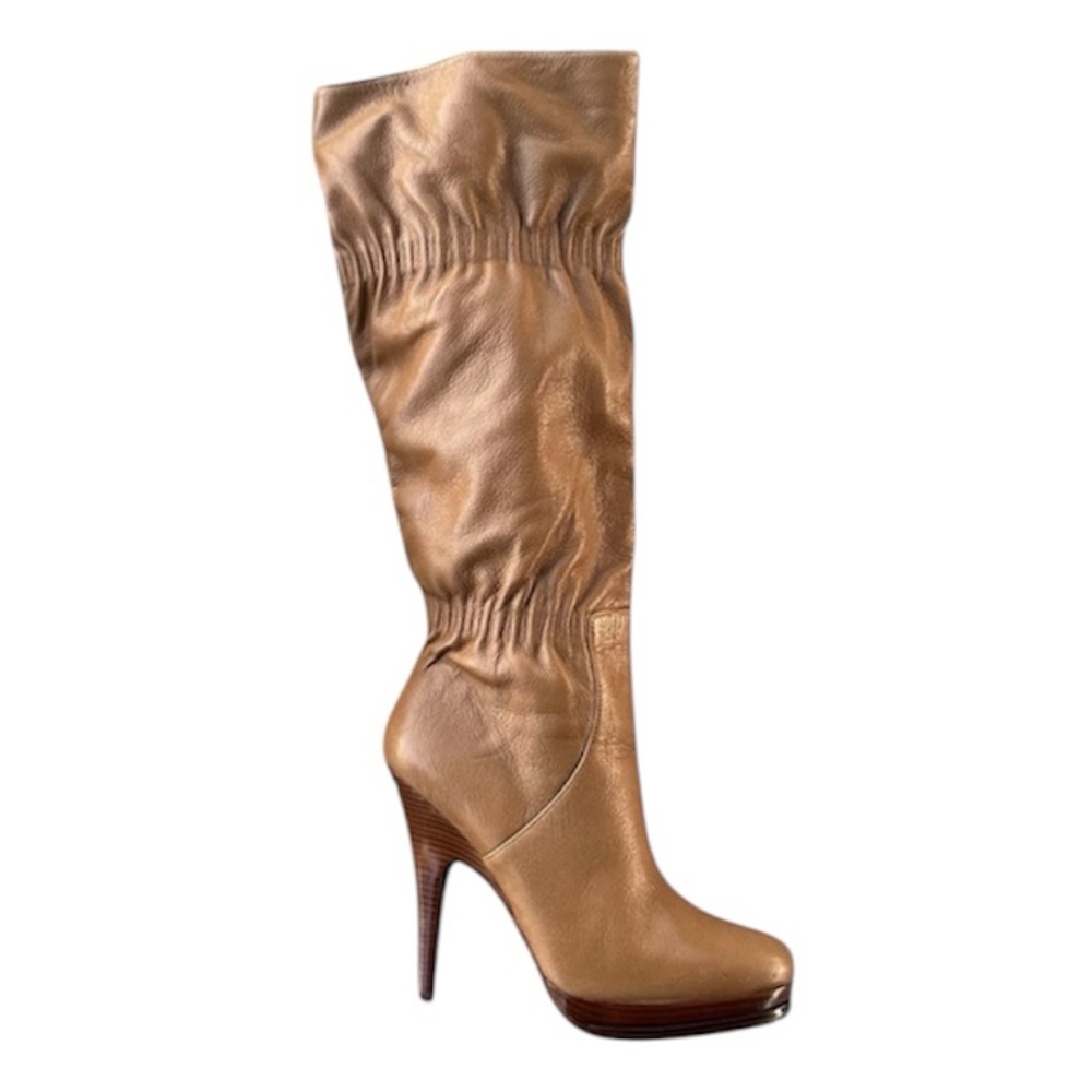 MICHAEL Michael Kors Gathered Leather Tall Heeled Boots Camel Tan Color Size 7